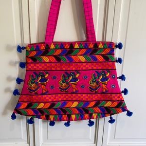 NWOT Funky Indian Purse with Pom Poms